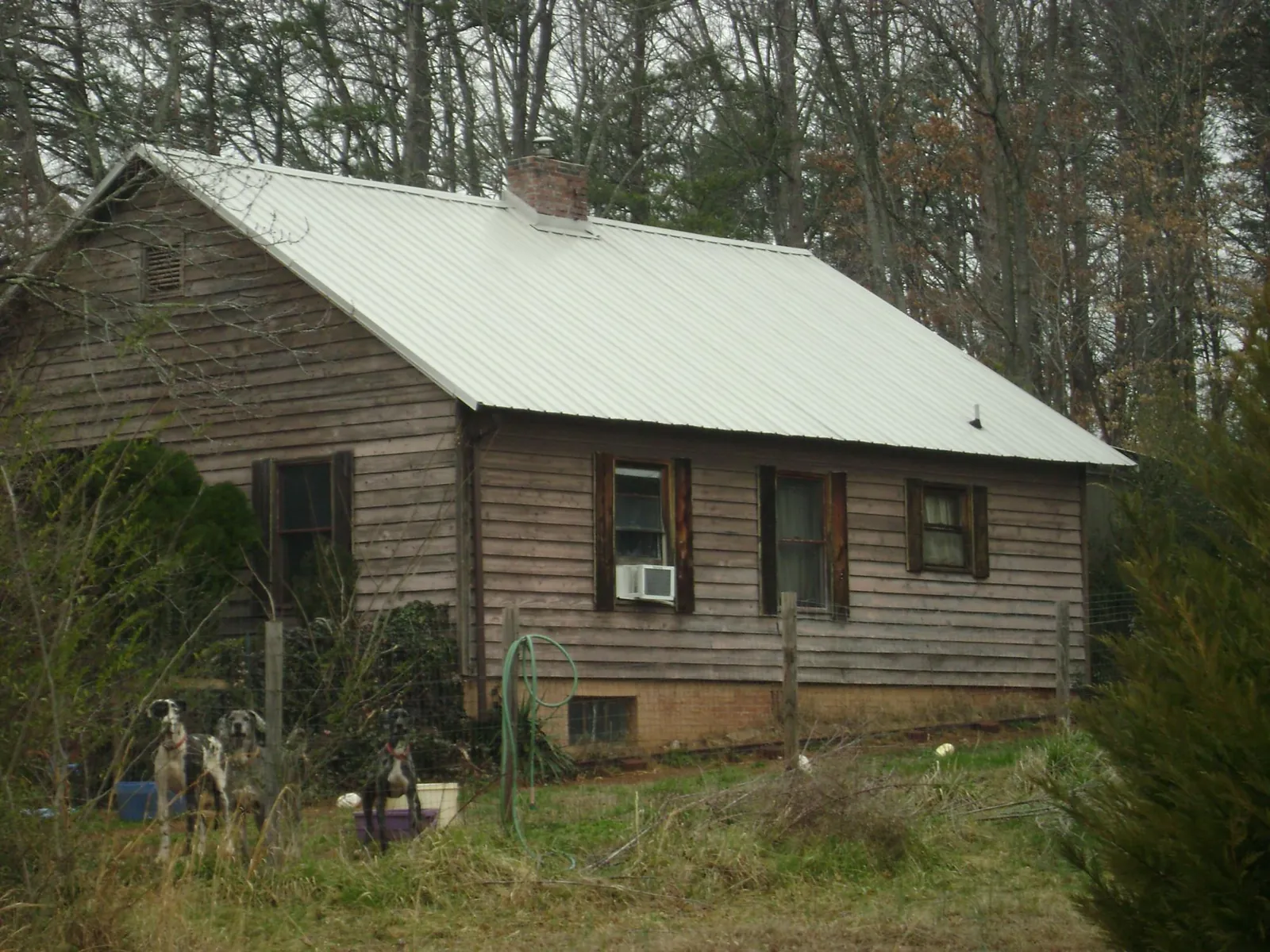 White metal roof on an old wood sided farmhouse, from a Metal Roof Installation job in Palos Hills